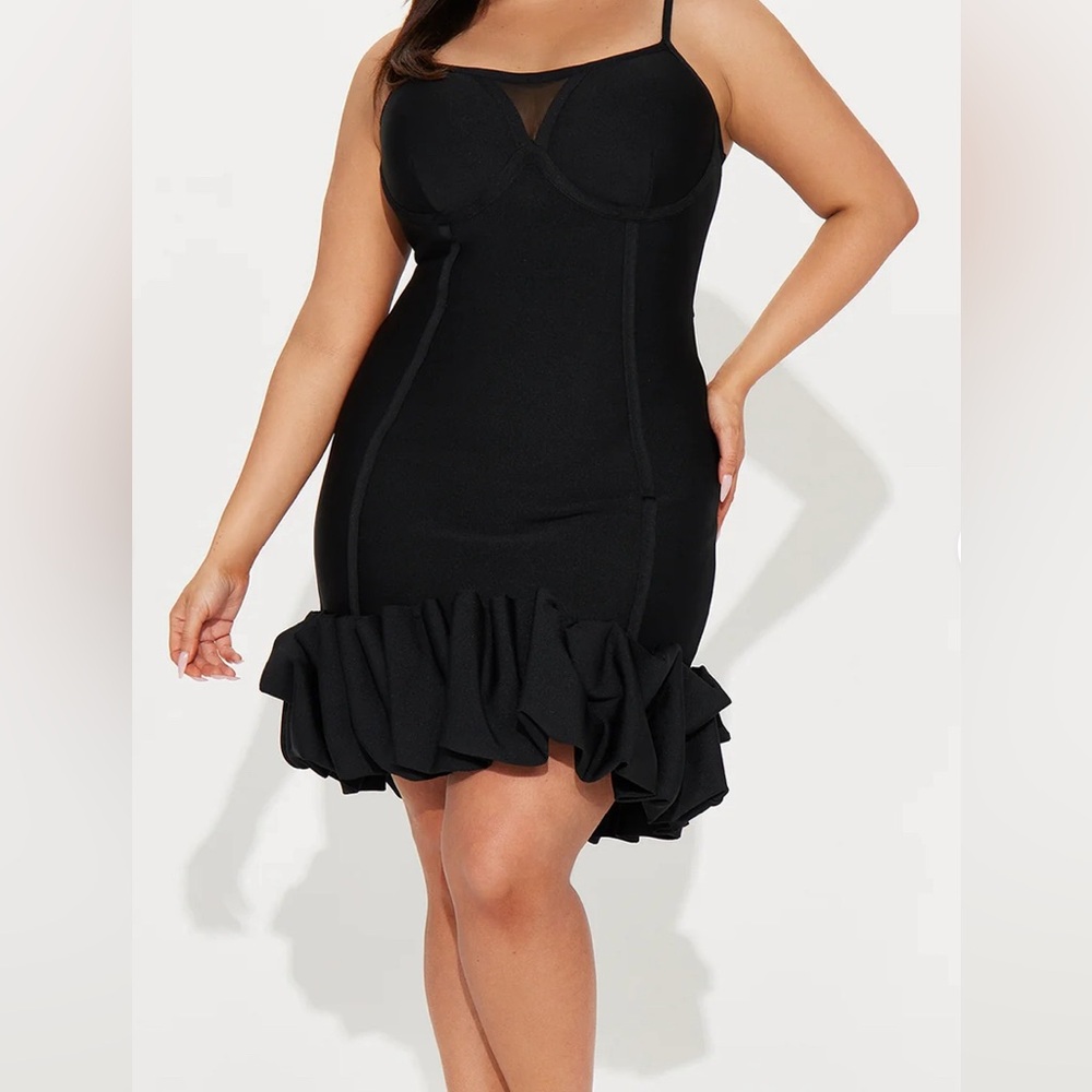 Elegant Black Ruffle Bandage Dress